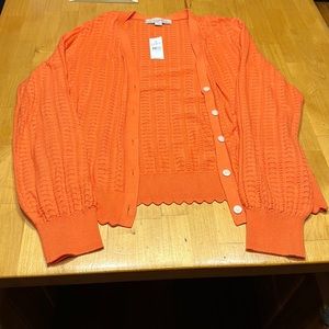 Loft, nwt, crochet orange cardigan, size large